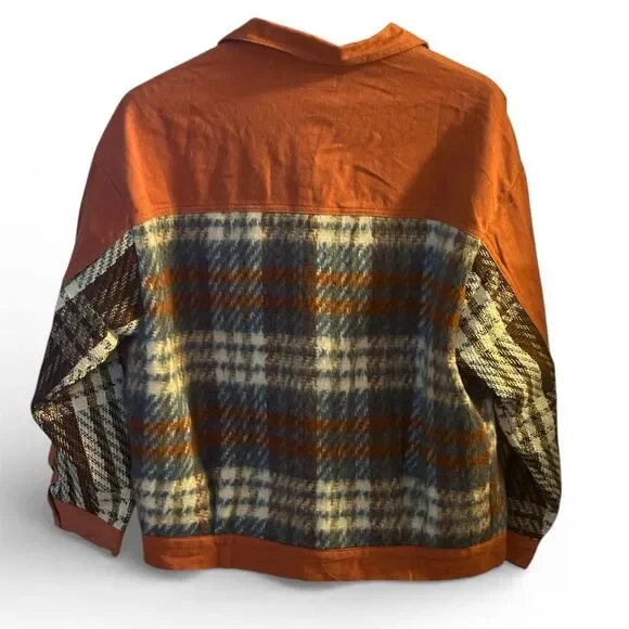 Umgee Women's Plaid Denim Jacket Rust Long Sleeve Size L Casual - Picture 2 of 6